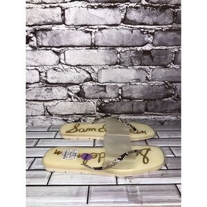 Sam Edelman Luciana Clear Cream Snakeskin Thong Strap Slide Sandals Women 10.5M